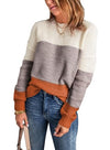 Dokotoo Womens Color Block Sweaters Long Sleeve Crewneck Pullover Knit Jumper Tops