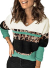 Dokotoo Womens Color Block Sweaters Long Sleeve Crewneck Pullover Knit Jumper Tops