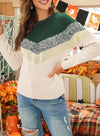 Dokotoo Womens Color Block Sweaters Long Sleeve Crewneck Pullover Knit Jumper Tops