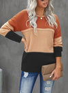 Dokotoo Womens Color Block Sweaters Long Sleeve Crewneck Pullover Knit Jumper Tops