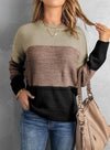 Dokotoo Womens Color Block Sweaters Long Sleeve Crewneck Pullover Knit Jumper Tops