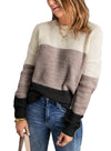 Dokotoo Womens Color Block Sweaters Long Sleeve Crewneck Pullover Knit Jumper Tops