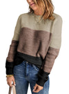 Dokotoo Womens Color Block Sweaters Long Sleeve Crewneck Pullover Knit Jumper Tops