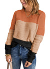 Dokotoo Womens Color Block Sweaters Long Sleeve Crewneck Pullover Knit Jumper Tops